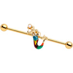 14G White Orb Gold PVD Rainbow Mermaid Industrial Barbell 38mm