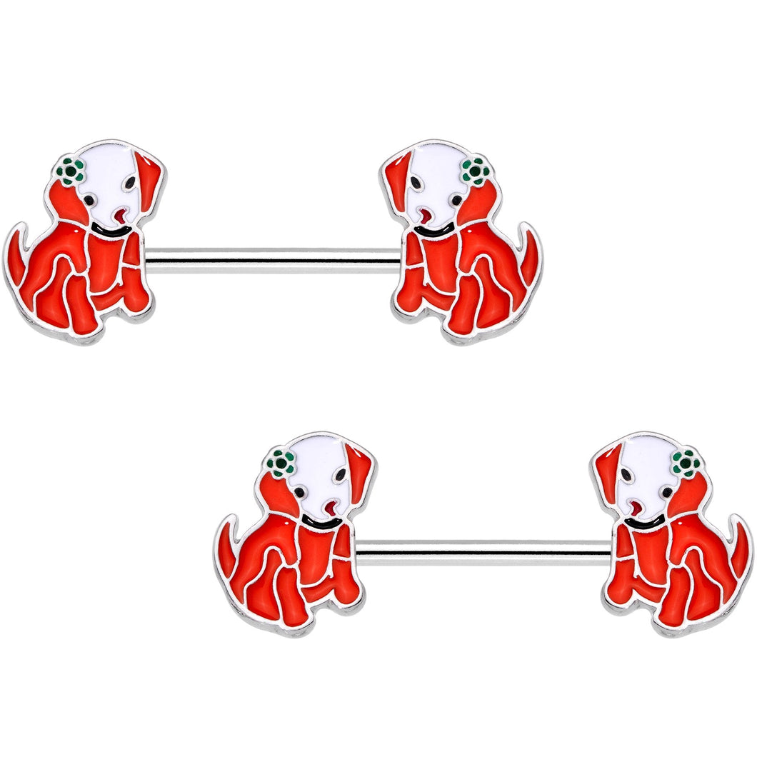 14G 9/16 Red Puppy Parade Barbell Nipple Ring Set