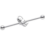 14G Clear Gem Half Heart Kitten Industrial Barbell 38mm