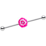 14G Clear Gem Pink Anemone Flower Industrial Barbell 38mm