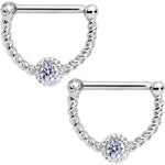 14G 1/2 Clear Gem Twisted Nipple Clicker Set