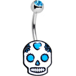 Aqua Gem I Heart Sugar Skulls Belly Ring