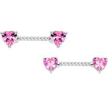 14G Pink CZ Gem Heart Twisted BCR Ring Barbell Nipple Ring Set