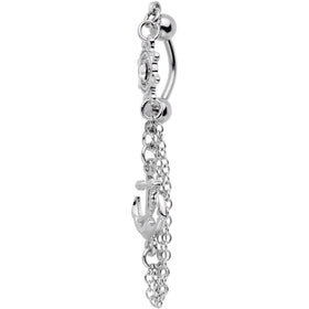 Ship Wheel and Anchor Nautical Chain Reversible Top Mount Dangle Belly Ring