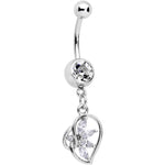 Clear CZ Gem Twisted Heart Splash Dangle Belly Ring