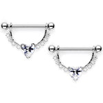 Clear CZ Gem Lacy Heart Dangle Barbell Nipple Ring Set