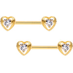 Clear CZ Gold Tone Anodized Hugged Heart Barbell Nipple Ring Set