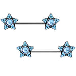 9/16 Aqua Gem Encrusted Big Star Barbell Nipple Ring Set