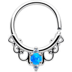 16G 3/8 Blue Synthetic Opal Filigree Seamless Circular Ring