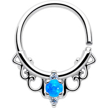 16G 3/8 Blue Synthetic Opal Filigree Seamless Circular Ring