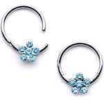 16G 3/8 Aqua Gem Petal Flower Hinged Segment Ring Set