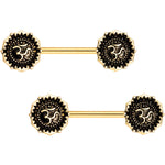 Gold Tone Anodized Spiritual Ohm Symbol Barbell Nipple Ring Set