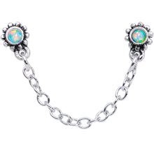 20G 1/4 White Synthetic Opal Chain Dangle Double Nose Bone