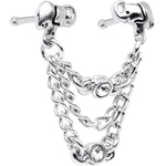 20G 1/4 Clear Gem Elephant Chain Dangle Double Nose Bone