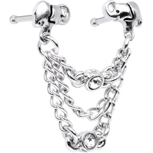 20G 1/4 Clear Gem Elephant Chain Dangle Double Nose Bone