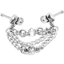 20G 1/4 Clear Gem Elephant Chain Dangle Double Nose Bone