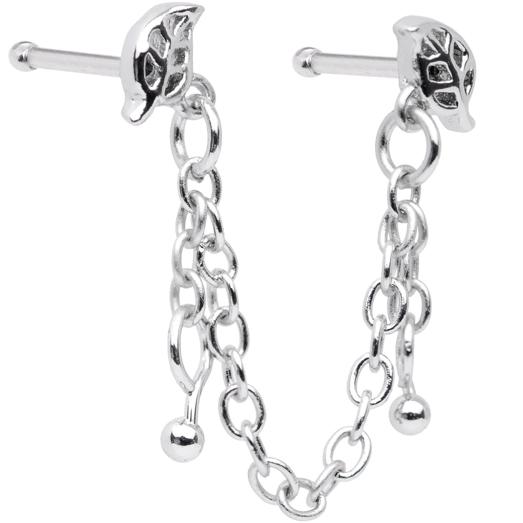 20G 1/4 Autumn Fall Leaves Chain Dangle Double Nose Bone