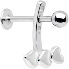 16G 3/8 Triple Heart Dangle Cartilage Tragus Helix Piercing