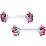 Purple Glitter Cartoon Unicorn Barbell Nipple Ring Set