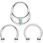 16G 3/8 Teal Faux Opal Twisted Horseshoe Closure Ring Set