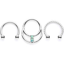 16G 3/8 Teal Faux Opal Twisted Horseshoe Closure Ring Set