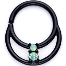 16G 3/8 Teal Faux Opal Black Anodized Horseshoe Closure Ring Set
