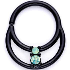 16G 3/8 Teal Faux Opal Black Anodized Horseshoe Closure Ring Set