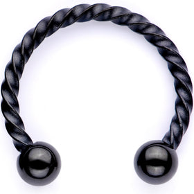16G 3/8 Teal Faux Opal Black Anodized Horseshoe Closure Ring Set