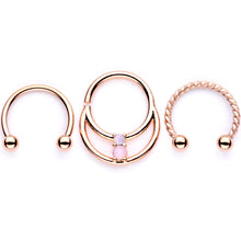 16G 3/8 Pink Faux Opal Rose Gold Tone Horseshoe Closure Ring Set