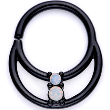 16G 3/8 White Faux Opal Black Anodized Twisted Horseshoe Closure Ring Set