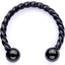 16G 3/8 White Faux Opal Black Anodized Twisted Horseshoe Closure Ring Set