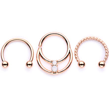 16G 3/8 White Faux Opal Rose Gold Tone Twisted Horseshoe BCR Captive Ring Set