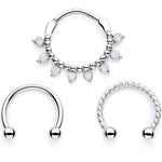16G 3/8 White Faux Opal Twisted Hoseshoe and Clicker Set of 3