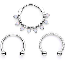 16G 3/8 White Faux Opal Twisted Hoseshoe and Clicker Set of 3