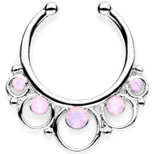 16G Pink Faux Opal Twisted Horseshoe Clip On Fake Septum Ring Set