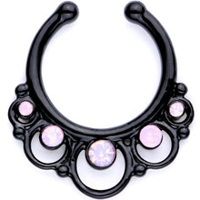 16G Pink Faux Opal Black Anodized Twisted Horseshoe Clip On Fake Septum Ring Set