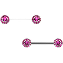 14G 5/8" Pink Gem Circular Cluster Barbell Nipple Ring Set