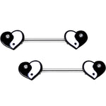 Clear Gem Yin Yang Heart Barbell Nipple Ring Set