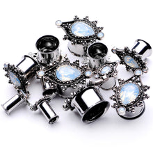 White Faux Opal Filigree Framed Double Flare Plug Set 6mm  to 12mm