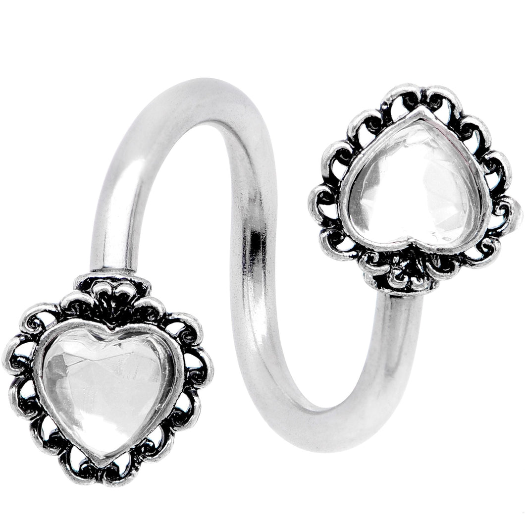 Clear Gem Hearts on Hearts Spiral Twister Belly Ring