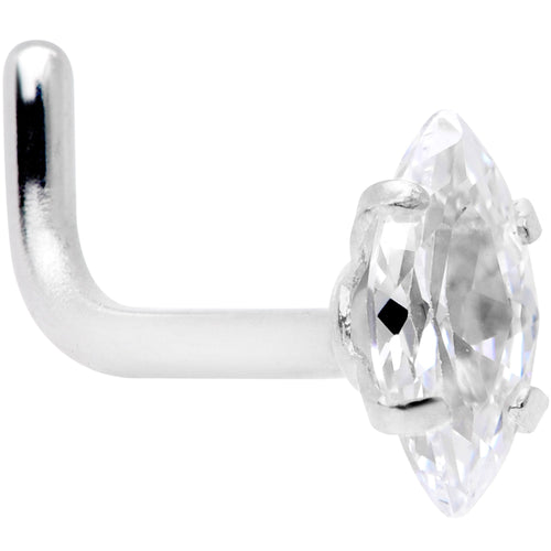 18G 1/4 Clear CZ Gem Ellipse L Shape Nose Ring