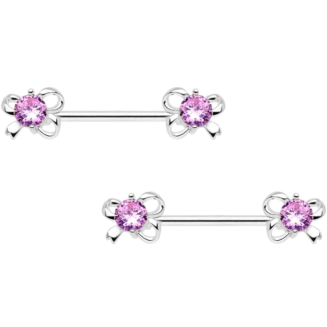 Pink CZ Gem All Tied Up Barbell Nipple Ring Set