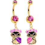 Pink Gem Gold Tone Anodized BFF Penguins Dangle Belly Ring Set
