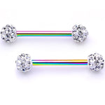 9/16 Clear Gem Cluster Rainbow Anodized Barbell Nipple Ring Set