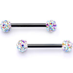 9/16 Aurora Gem Cluster Black Anodized Barbell Nipple Ring Set