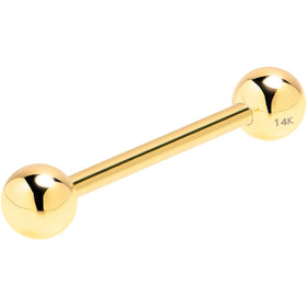 Solid 14k Yellow Gold Barbell Straight Barbell Ring 16G 3/8 3mm