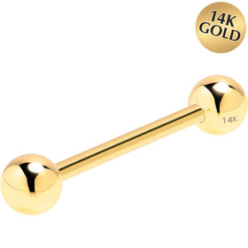 Solid 14k Yellow Gold Barbell Straight Barbell Ring 16G 3/8 3mm