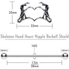 1 1/2 Skeleton Hand Heart Nipple Barbell Shield Set