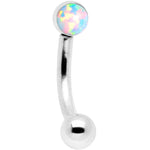 16G 1/4 White Synthetic Opal Flat Set Curved Eyebrow Rook Piercing