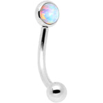 16G 5/16 White Synthetic Opal Flat Set Curved Eyebrow Rook Piercing